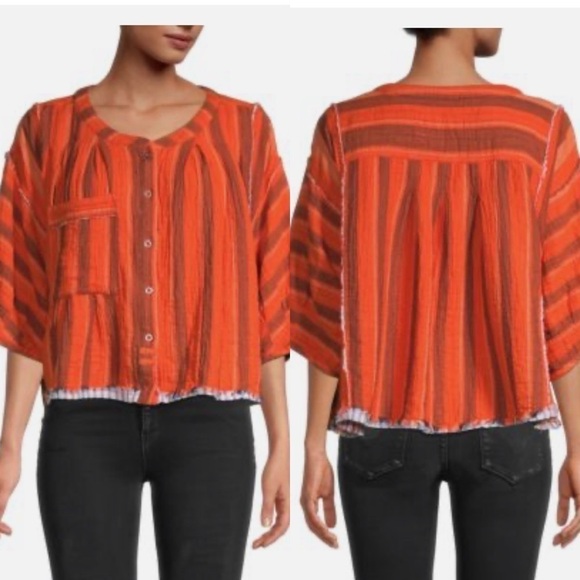 FREE People Libson Yarn Dye Button Up Top. Size L. P/A2274 - Picture 2 of 9